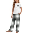 thumbnail image 2 of IFNWSV Summer Outfits for Girls 2 Piece Short Sleeve Checkered Loose Top and Elastic Waist Pants With Pockets Set Black 2-3 Yeas, 2 of 7