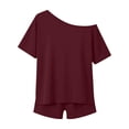 thumbnail image 6 of 2 Piece Sets for Women Plus Size Casual Summer Solid Color Short Sleeve Crew Neck Shorts Outfits Matching Clothing Set, 6 of 9