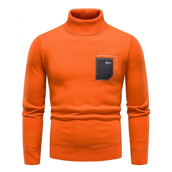 TFEOQRY Pullover Sweater for Men Fashion Solid Color Slim Fit Thermal Knitwear Long Sleeved Turtleneck Sweater Top Orange