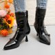 thumbnail image 4 of NECHOLOGY Botas Mujer Adulto Femenino Zapatos Botines mujer Botas de tacón con cremallera puntiaguda y decoración con hebilla de cinturón de cuero estilo británico a la moda para mujer (Black, 8), 4 of 6