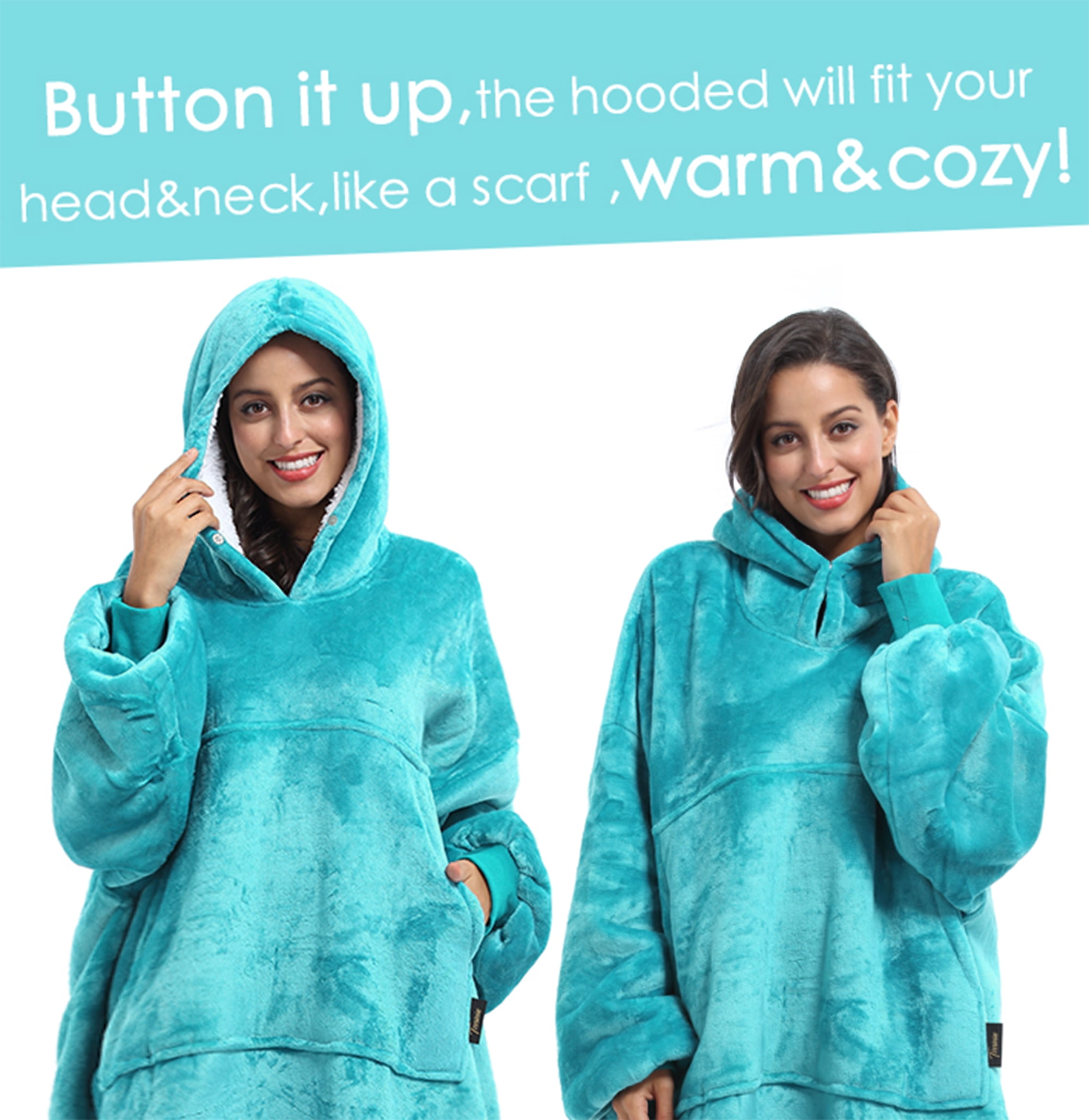 Deluxe Reversible Fleece Oversized Blanket Sweatshirt with Hood Super Soft Warm Large Plush Sleeved Throws for Adult Wom Walmart