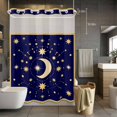 thumbnail image 3 of Star Moon No Hook Shower Curtain with Snap in Liner Retro Gorgeous Gold Polka Dots Stars Moon Dark Blue Waterproof Bathroom Shower Curtain with See Through Top Window for Bathtub 60" x 72", 3 of 9