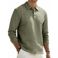 thumbnail image 4 of XIAOCHA Mens Textured Fabric Long Sleeve Polo Long Sleeve Turn Down Collar Button Up Polo Breathable Casual Everyday Polos, 4 of 9