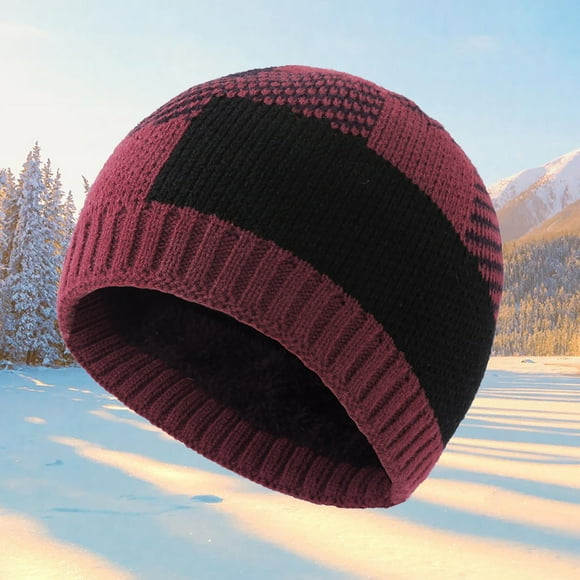 Under $10 Bomber Hats Red Winter Fleece Warm Hat Plaid Knitted Hat Beanie Hat for Men & Women Ear Hat Thickened Outdoor Hat