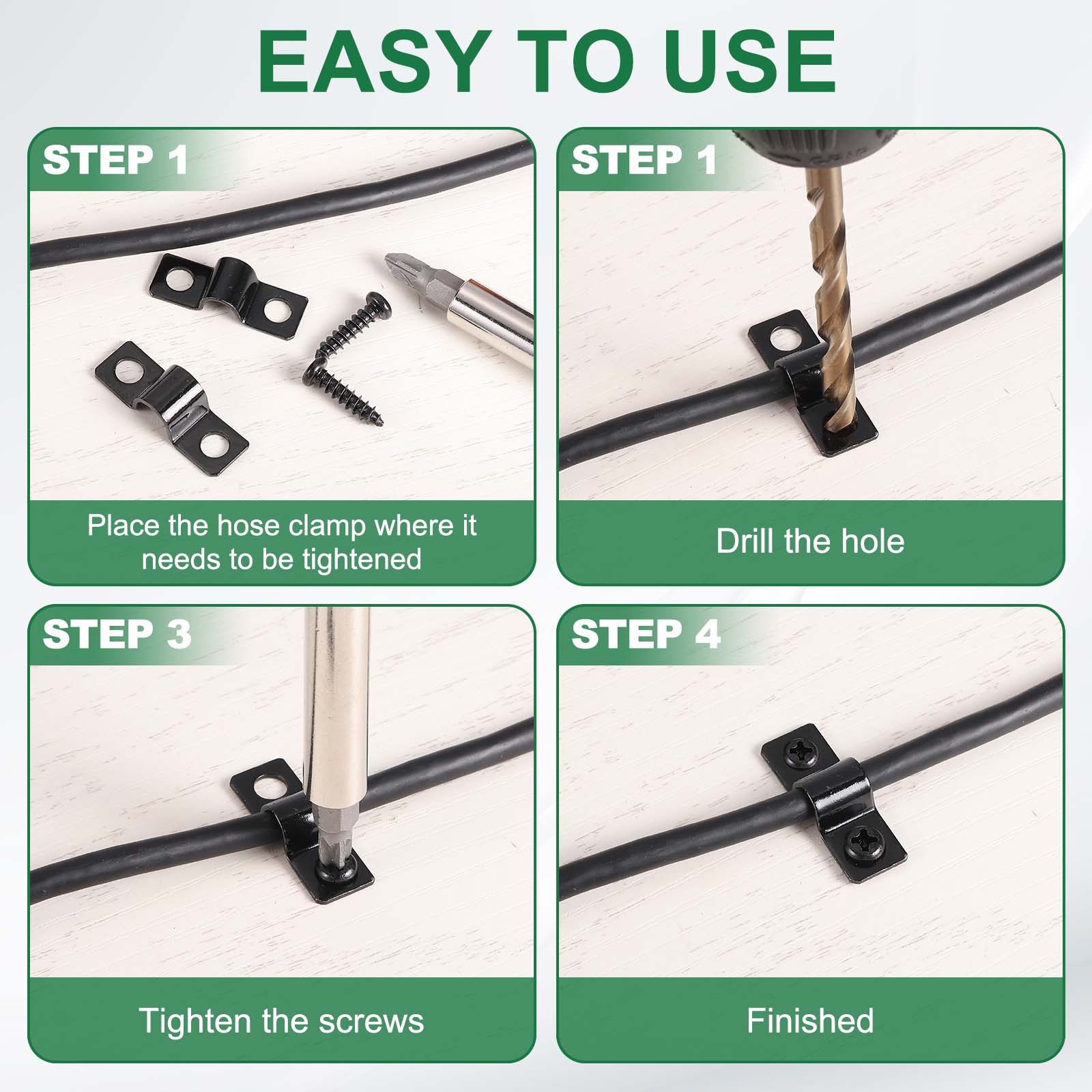 Uxcell 40Pcs 12mm(1/2") Two Hole Pipe Strap, Rigid U Brackets Conduit Clamp Heavy Duty Carbon Steel Pipe Strap Clip with Self-Tapping Screws and Expansion Tube for Fixing Wire Cord