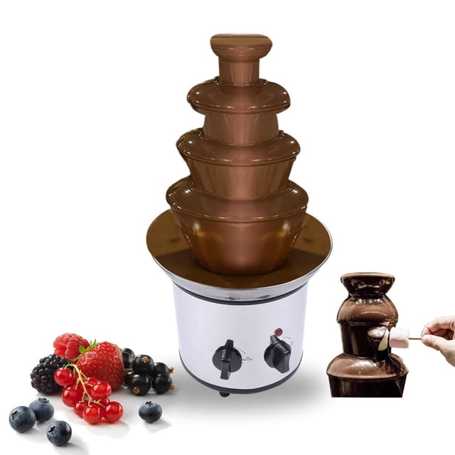 Acero Inoxidable de 40 Onzas Fuente de Fondue de Chocolate, Fuente de Fondue de Chocolate, Fuente de Chocolate de 4 Niveles, Máquina Fuente para Queso, Fondue de Chocolate Cascada