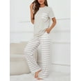 thumbnail image 3 of Loritta Lounge Set Womens 2 Piece Outfits Short Sleeve Round Neck Pajamas Striped Sleepwear Pants for Women S-2XL, 3 of 6