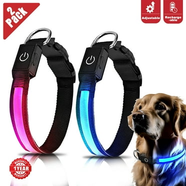 LED Light Up Dog Collar, USB Rechargeable, Waterproof Glowing Pet Safety Collar, Adjustable Nylon for Medium/Large Dogs