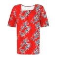 thumbnail image 4 of MaFYtyTPR Summer Tops for Women New Short Sleeve Plus Size Square Neck Pleat Printed T-Shirts Red XXXL, 4 of 5