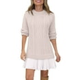 thumbnail image 4 of Kixjoy Sweater Dresses for Women 2025 Cable Knitted Long Sleeve Crewneck Sweater Thermal Soild Casual Mini Dress Patchwork Pleated Winter Outfits for Women, Complexion S, 4 of 6