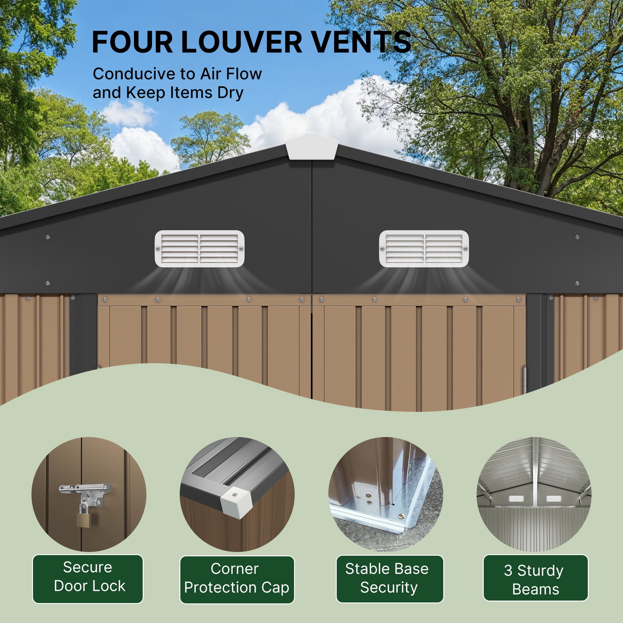 Asofer 10x10ft Outdoor Storage Shed, Large Utility Metal Tool Shed Lockable Doors & Vented Windows for Backyard, Patio, Lawn, Gray