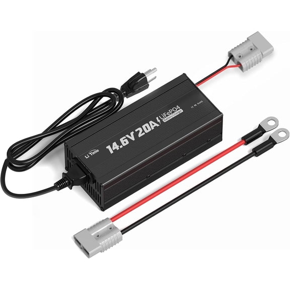 LiTime 12V 20A Lithium Battery Charger, 14.6V LiFePO4 Smart AC-DC Charger for Lithium LiFePO4 Deep Cycle Battery