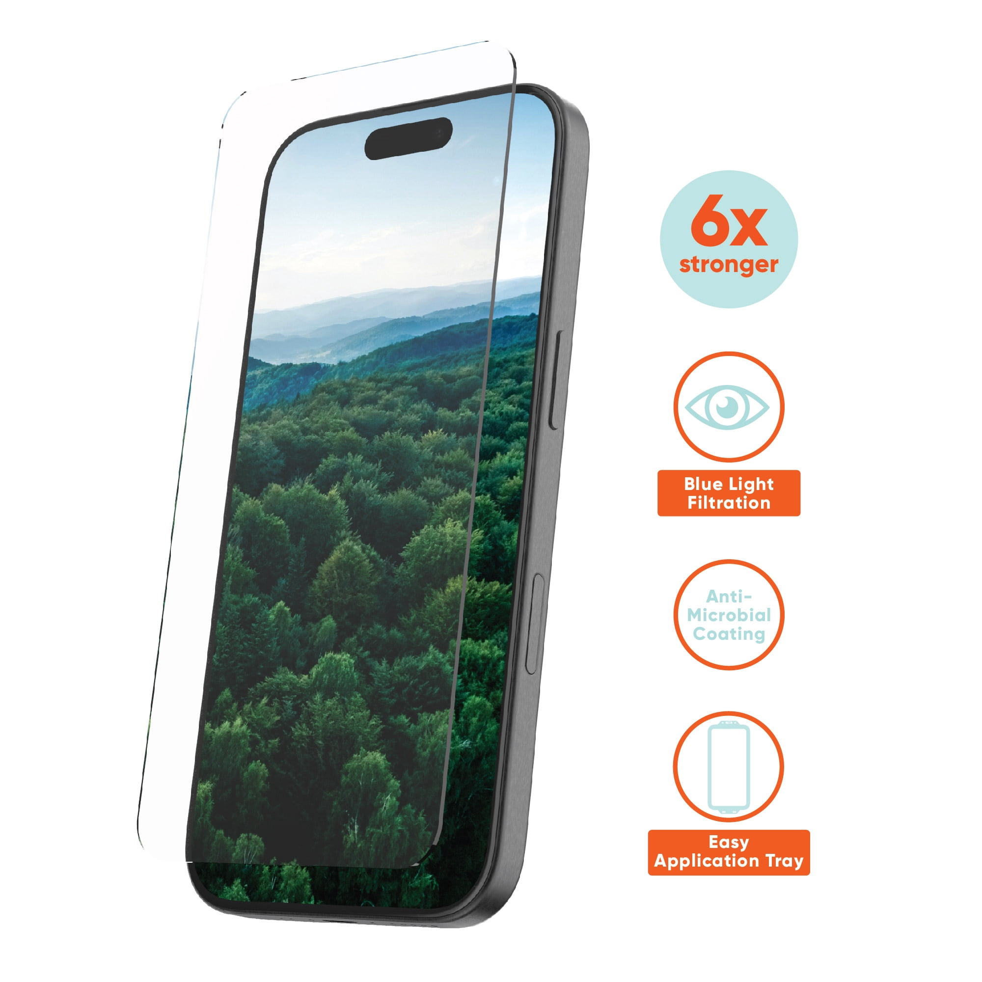 onn. DefenseTech Glass Screen Protector with Blue Light Filtering for iPhone 16 Pro