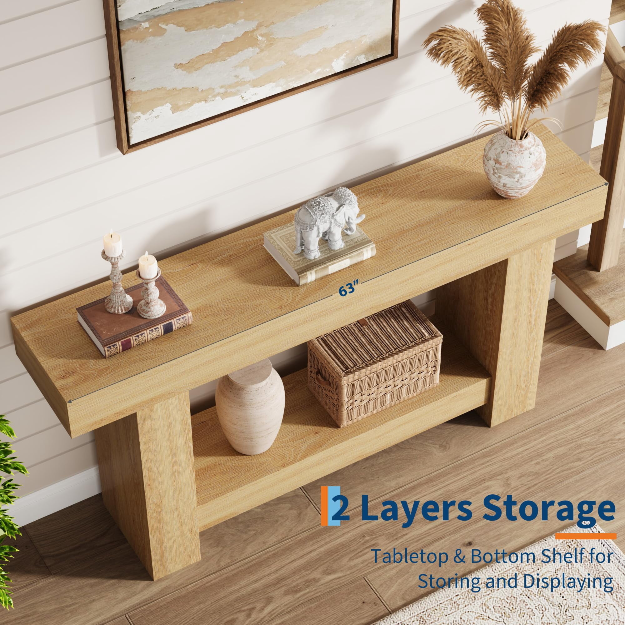 47 Inches/63 Inches Long Console Table for Entryway, 2-Tier Large Sofa Table with Storage, Farmhouse Console Table for Living Room, Wooden Entrance Entry Table for Entryway, Hallway