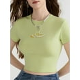 thumbnail image 4 of vera natura Women Crop Tops Cake/Lemon/Fish Print Short Sleeve Round Neck Casual T-Shirts Summer Slim Fit Shirts Streetwear Green S, 4 of 8