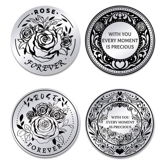 Pièces Commémoratives en Acier Inoxydable 201 Décideur Pièces Double Face Gravure Laser Plates Rondes Fleur 30x2mm 2 Pcs/sac