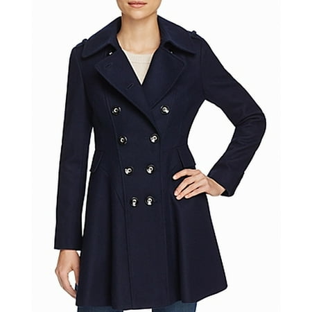 Via Spiga Leather Coat - Via Spiga NEW Navy Blue Womens Size 12 Double-Breast A-Line Peacoat