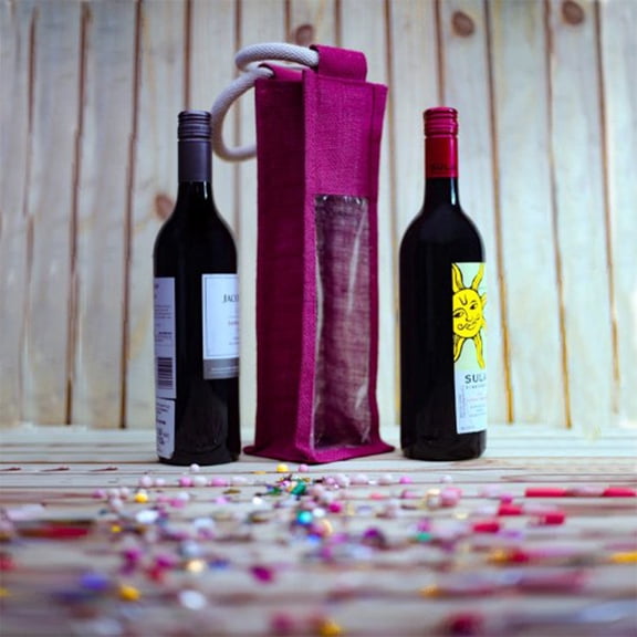 2 Pack 4" x 14" Red Burlap Fabric Wine Bag Gift Packaging Wine Bag Gift Bag for Christmas Holiday Decorations (Single Bottle)