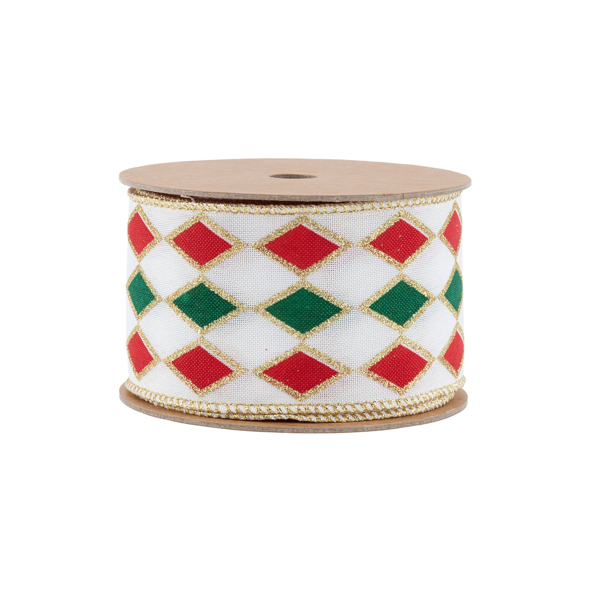 LaRibbons 2 1/2" Wired Ribbon, Red and Green Diamond Glitter, 10 Yard Spool