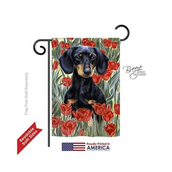 Breeze Decor 60080 Pets Dachsund In Tulips 2-Sided Impression Garden Flag - 13 x 18.5 in.