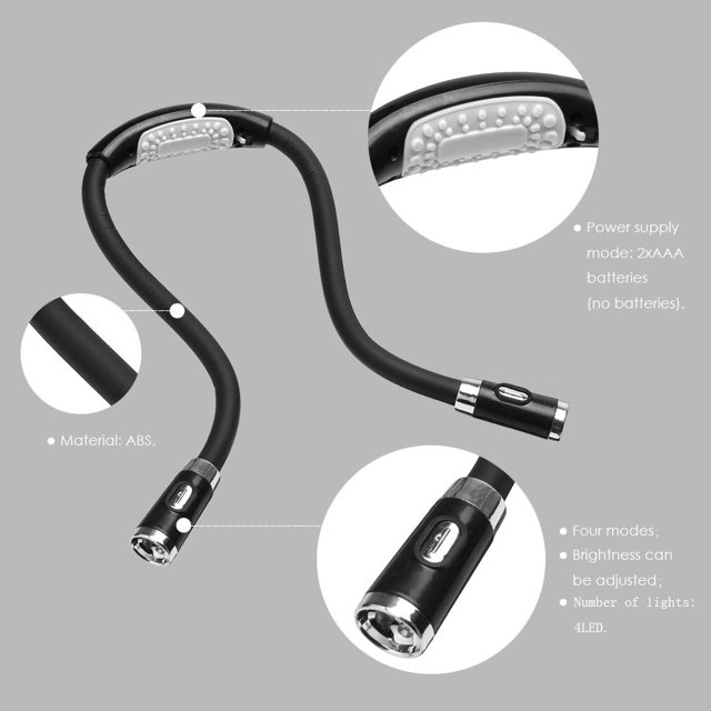 Lámpara LED flexible manos libres abrazo cuello lectura libro luz antorcha linterna (negro) Tmvgtek Para estrenar