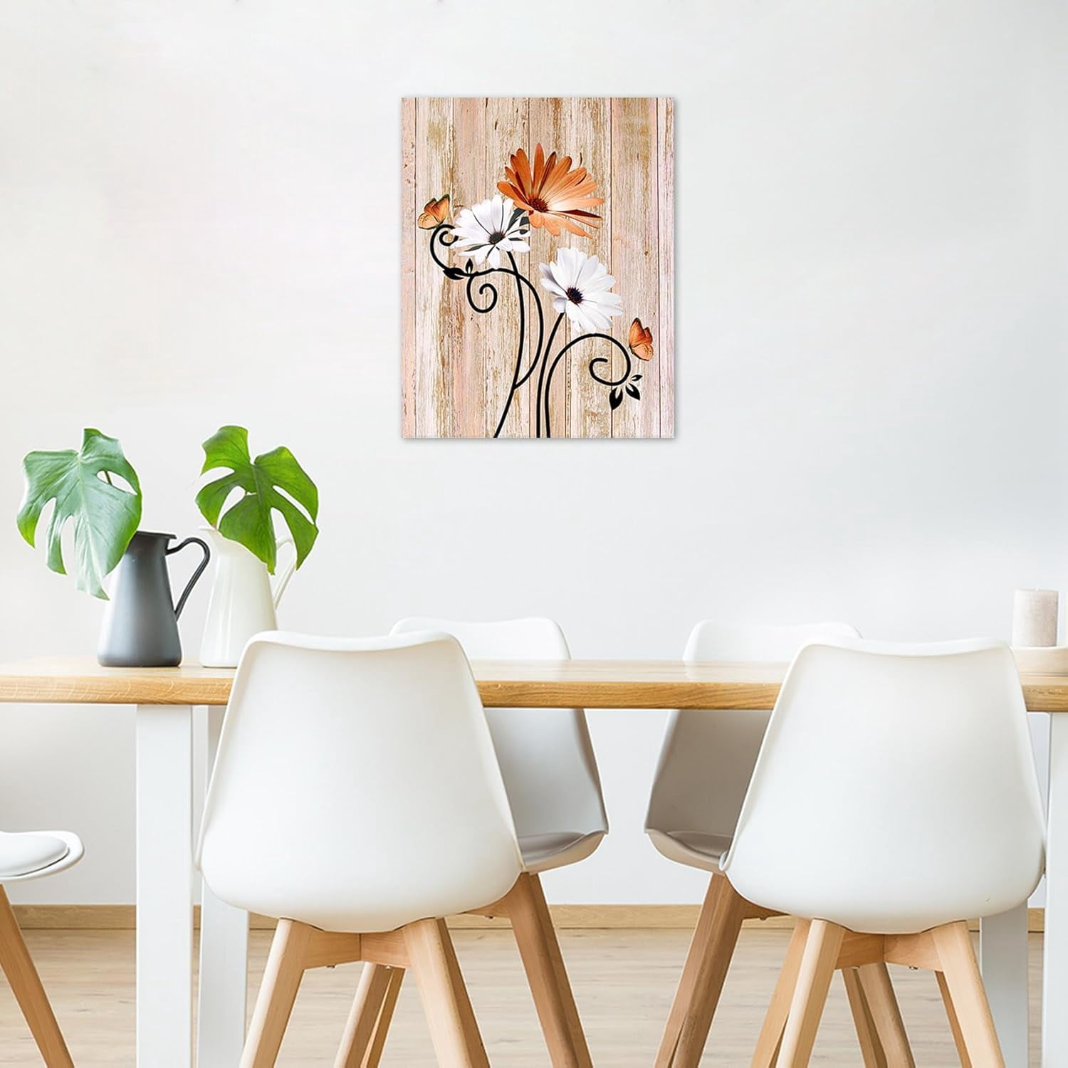 Floral Canvas Wall Art - Daisy & Butterfly Botanical Wall Decor, Rustic Farmhouse Pictures for Living Room, Bedroom, Bathroom & Home Office