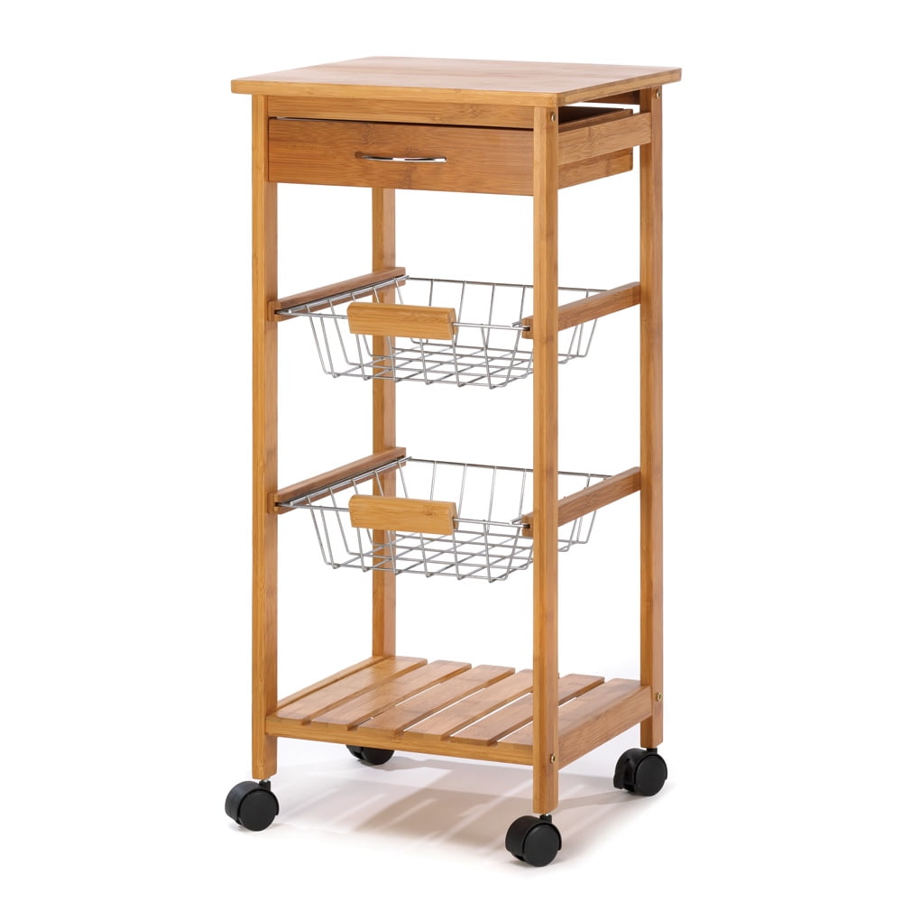 Kitchen Storage Cart, Rolling Wheels Wooden Utility Osaka Style Kitchen