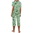 thumbnail image 5 of Womens Pajama Set Trendy Printed V Neck Loungewear Short Sleeved Tops And Pants Set Casual Cozy Sleepwear With Pockets Green S, 5 of 7