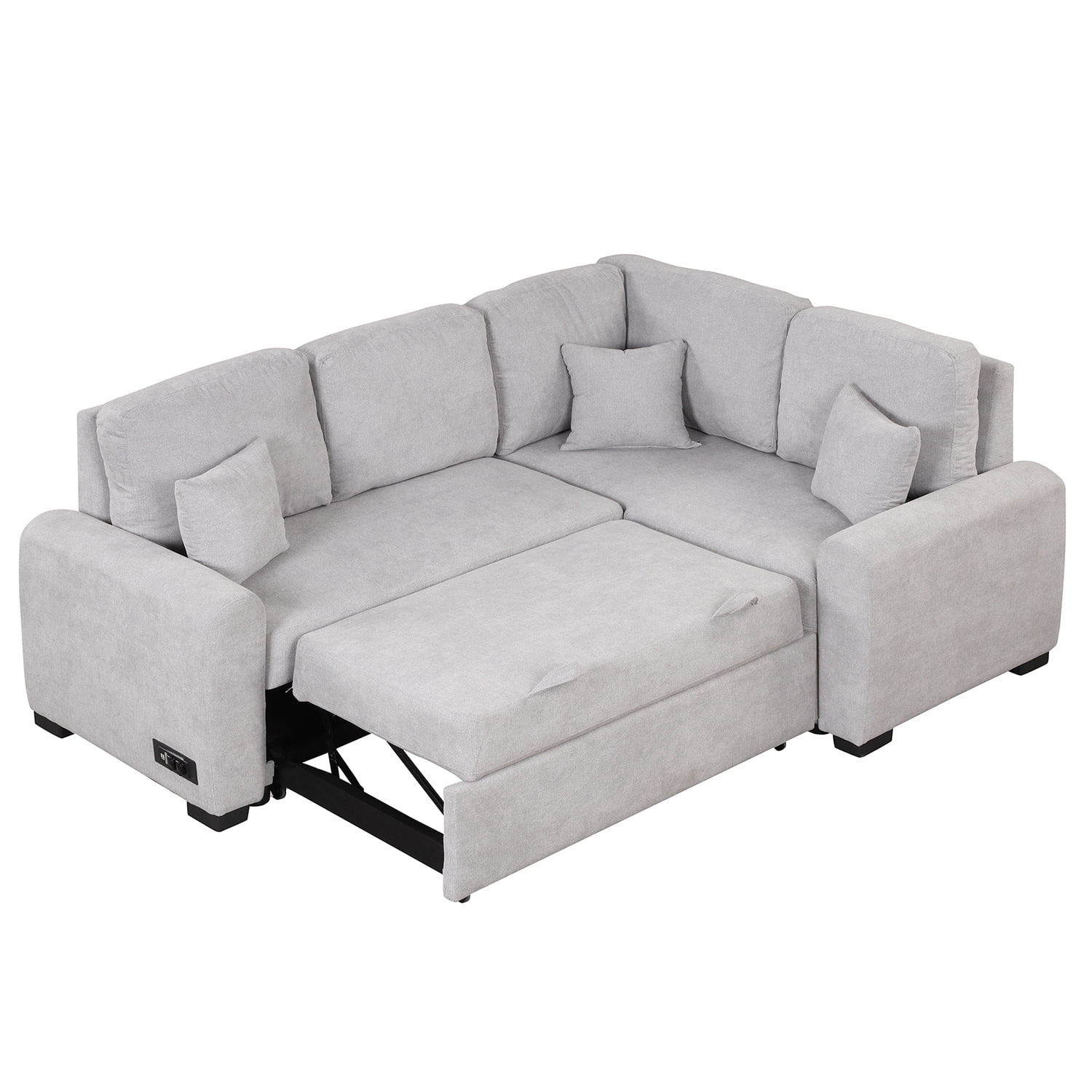 Kadyn 76.7" Sectional Sleeper Sofa, Velvet Pull-Out Sofa Bed with USB Charging Port, 3 Pillows and Plug Outlet, L-Shaped Upholstered Sofa Chaise for Living Room, Grey Kadyn 76.7" Sectional Sleeper Sofa, Velvet Pull-Out Sofa Bed with USB Charging Port, 3 Pillows and Plug Outlet, L-Shaped Upholstered Sofa Chaise for Living Room, Grey