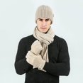 thumbnail image 5 of PMVFHDE Couples Winter Thickened Warm Scarf Hat Gloves Set Solid Color Ribbed Knit Wool Cap Neck Warmer Three-Piece Warm Set Beige, 5 of 5