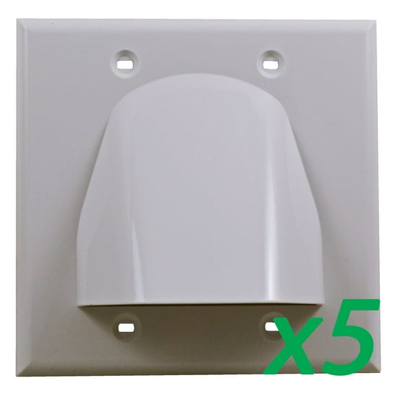 (5 Pack) White Double-Gang Low Voltage Cable Pass Through Wall Face Plate 2-Gang