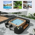 thumbnail image 4 of EUROCO Surround Spa Frame Quadrilateral Rattan Patio Sectional Sofa Set, Outdoor Hydrotherapy Pool Fence with Mini Sofa, Wooden Seats and Storage Spaces for Patio, Backyard, Grey, 4 of 8
