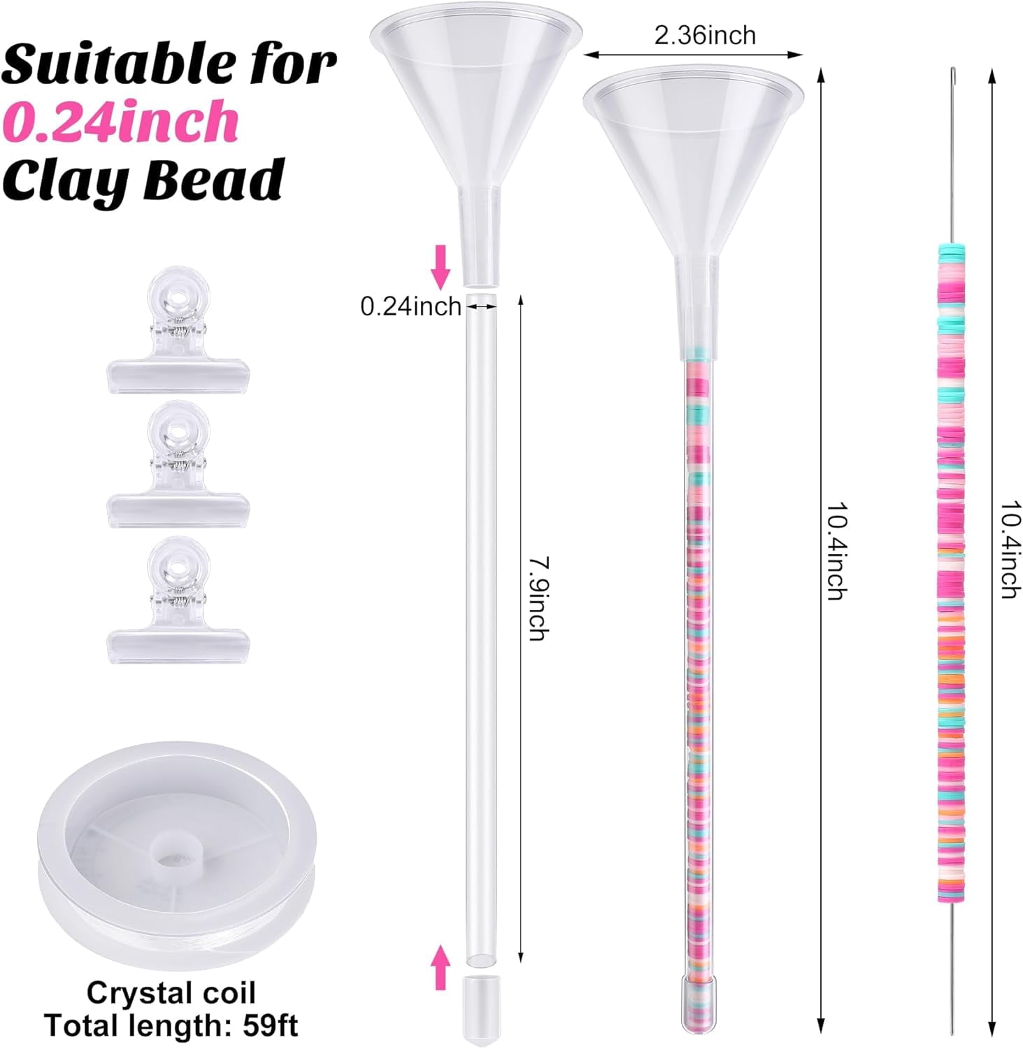 3 Pcs Beading Funnel Bracelet Making Kit Tools Needles Clay Beads Jewelry Necklaces