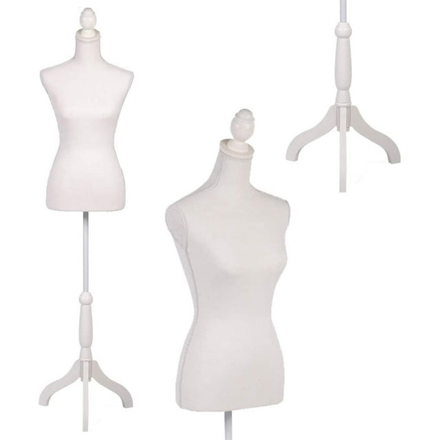 BMS Mannequin pour Femme avec Base en Trépied de Bois, Ajustable 60-67 Pouces, Blanc