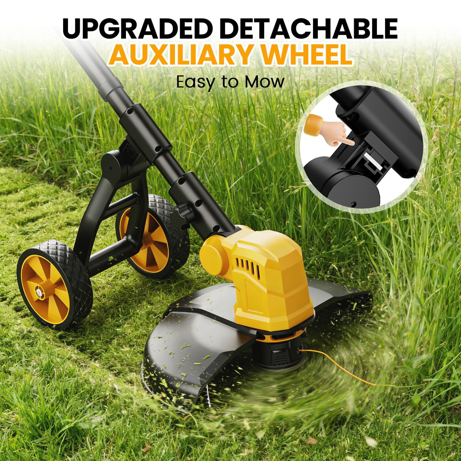Cordless String Trimmer With Wheels  14-inch 2x3.0ah 21v Weed Eater Electric Lawn Mower Wacker Brush Grass For Garden Yard