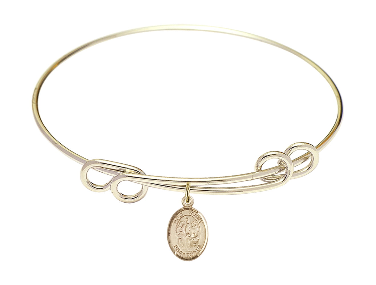 Holy Family Charm On A 8 1/2 Inch Round Double Loop Bangle Bracelet