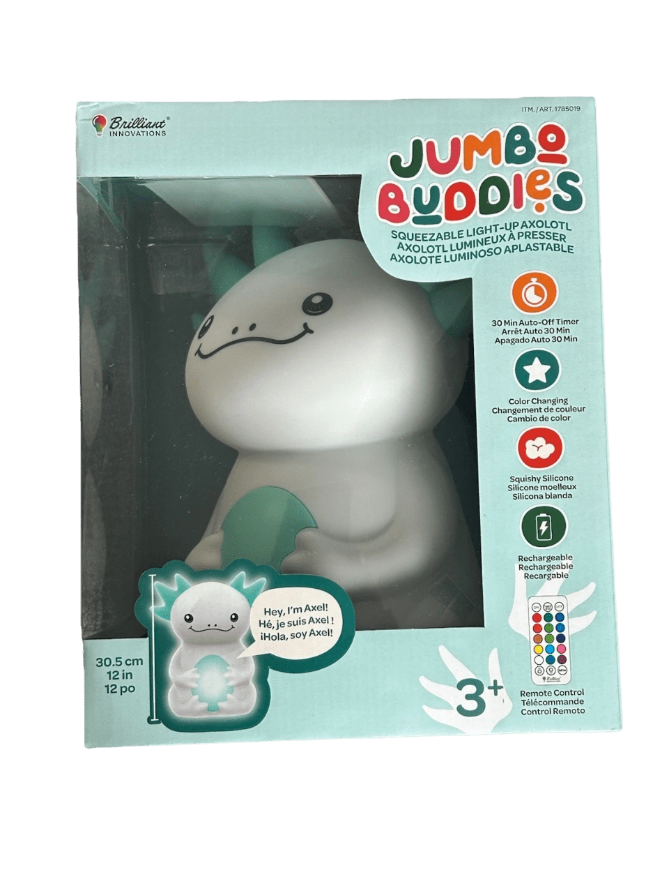 Jumbo Buddies 12" Squeezable Lamp Color Changing Kid Night Light - Axolotl