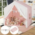 thumbnail image 2 of Costway Kid's Play Tent Toddler Playhouse Castle Solid Wood Frame with Washable Mat Pink Pink, 2 of 10