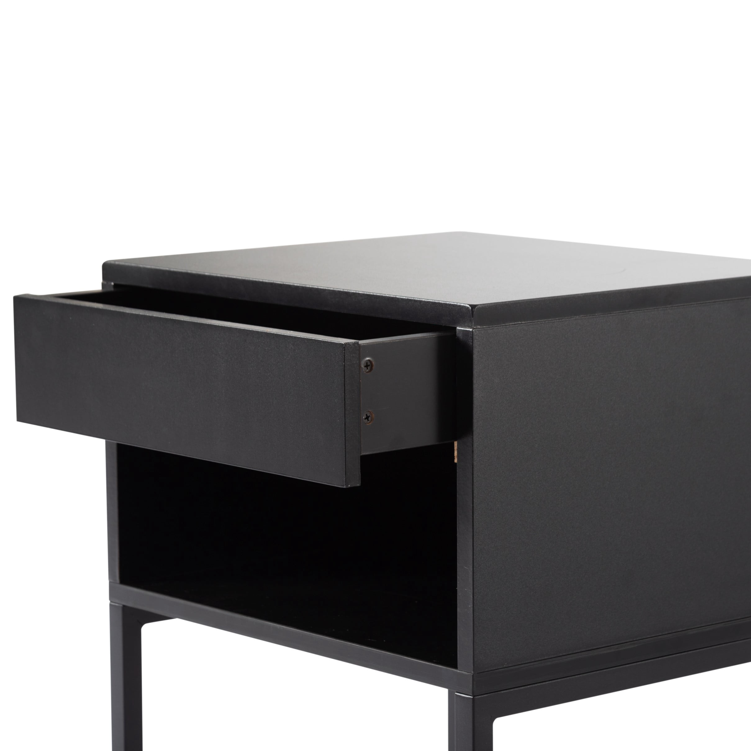 BSHTI 15.91" Nightstand with Drawer and Storage Shelf, MDF with Metal Legs, Modern Side Table for Bedroom Living Room Small Space,Black