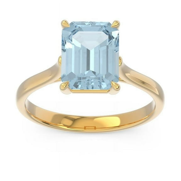 2.50 Ct Emerald Cut Aquamarine Gemstone Elegant Anniversary Ring for Ladies Solid 18K Yellow Gold Size 7 by Diamond Capitals