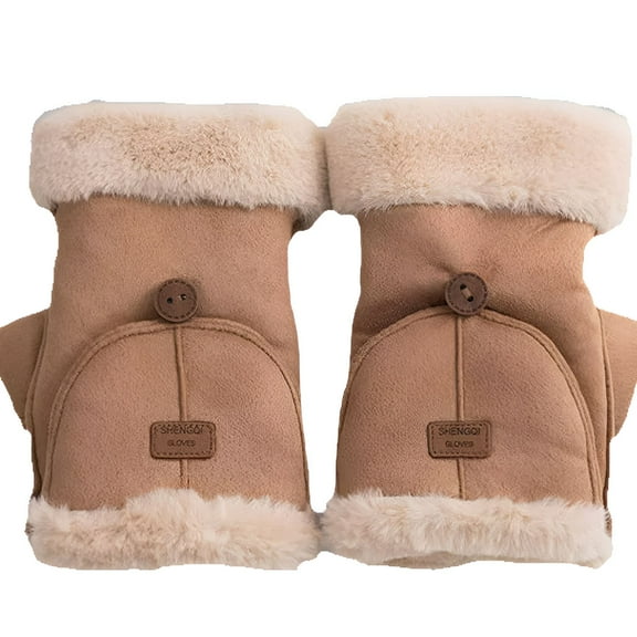 TELOLY Cotton Gloves for Dry Hands Sleeping,Vintage Suede-Like Texture Gloves for Cold Weather,Fine Stitching Craftsmanship Gloves for Women Cold Weather,Khaki