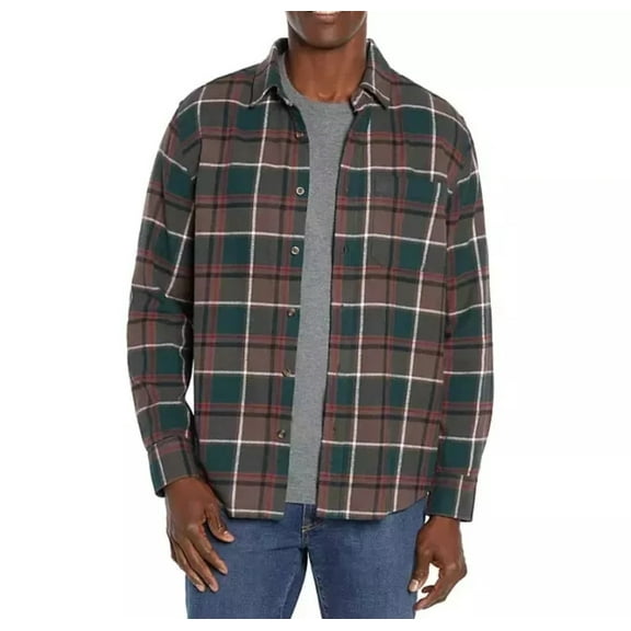 Eddie Bauer Men's Bristol Flannel Shirt Size L Mocha Overland Plaid