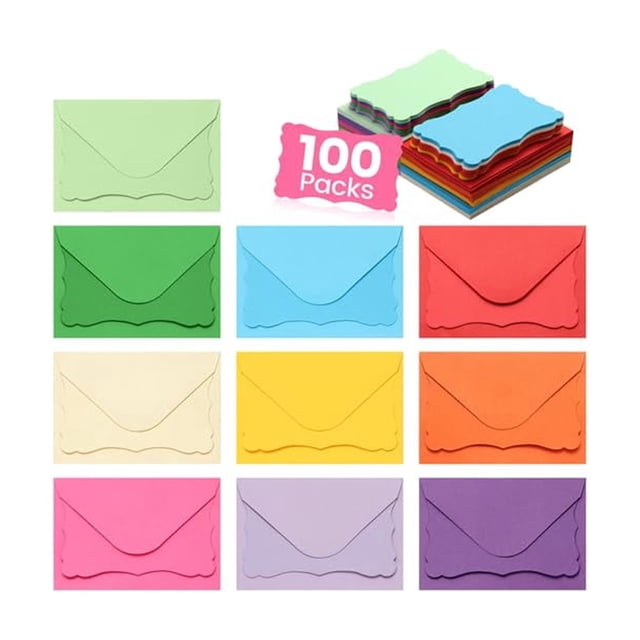 100 Pack Mini Cards with Envelopes, Small Colorful Blank Note Cards with Self-Adhesive Envelopes, P