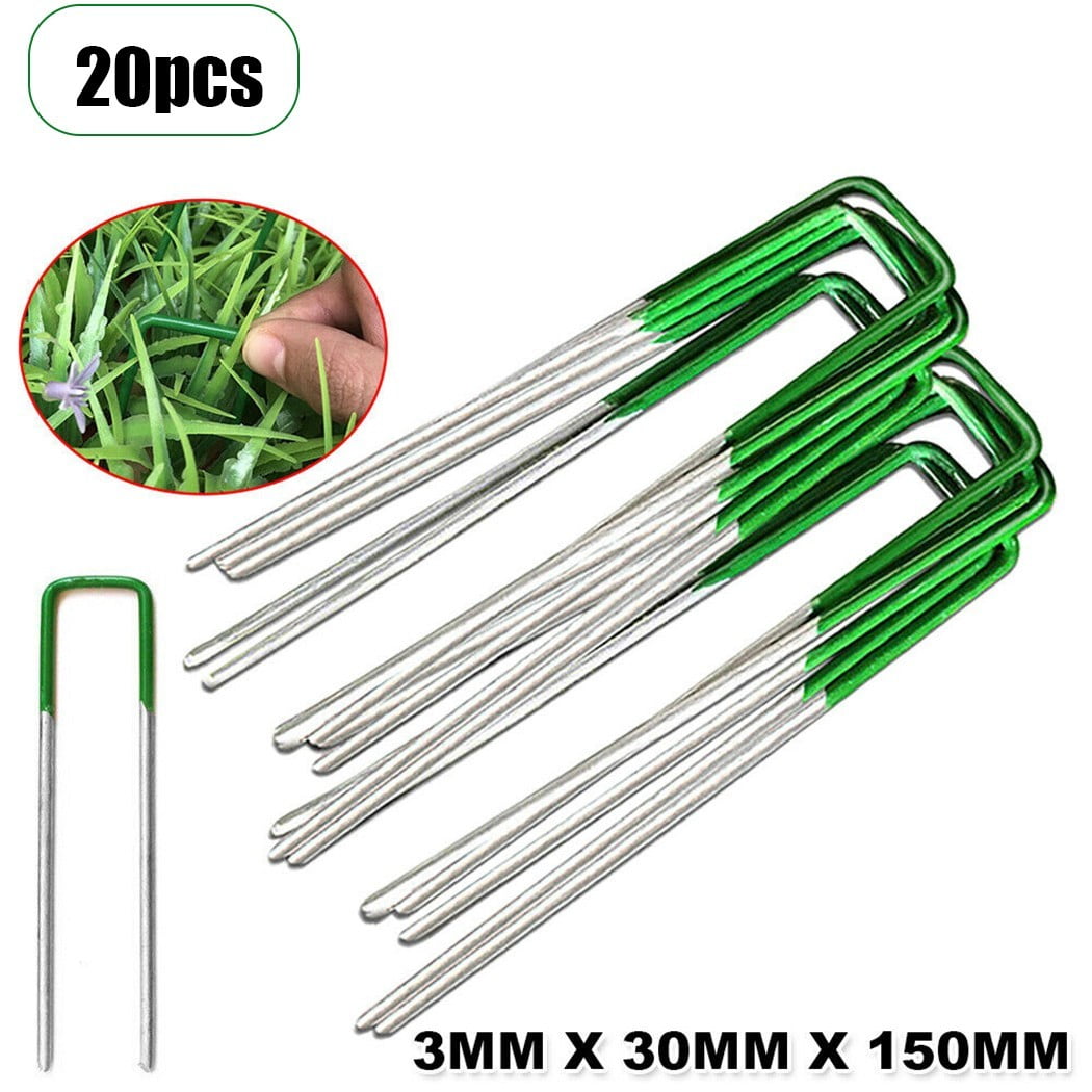 20* Fits For Synthetic Artificial Grass Turf Pins U Fastening Lawn Tent Pegs Mat 