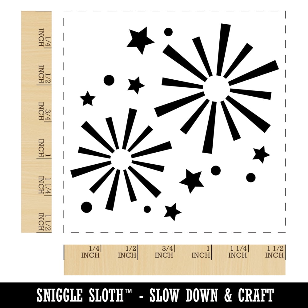 Firework Explosions Celebration New Years July 4th Self-Inking Rubber Stamp Ink Stamper - Blue Ink - Large 1-1/2 Inch