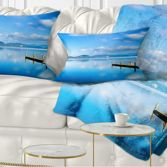 Designart Cloudy Sky Over Blue Sea - Seascape Throw Pillow - 12x20