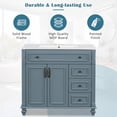 thumbnail image 4 of PORKISS 36" Bathroom Vanity with Ceramic Sink, Freestanding Bathroom Storage Cabinet with Flip-Out Drawer, 3 Drawers and 2 Doors, Wood Bathroom Vanity Cabinet with Gold Hardware, Blue Grey, 4 of 12