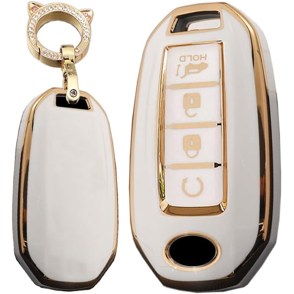Key Fob Cover Compatible with Infiniti QX50 EX25 Keychain Case Holder Protector,C-white,R-keychain
