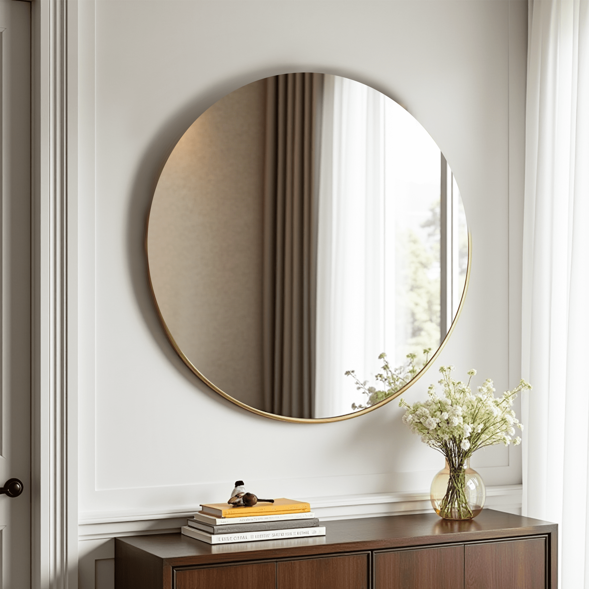 MAYEERTY 30" Round Wall Mirror - Aluminum Frame, Suitable for Vanity, Bathroom & Living Room, Black