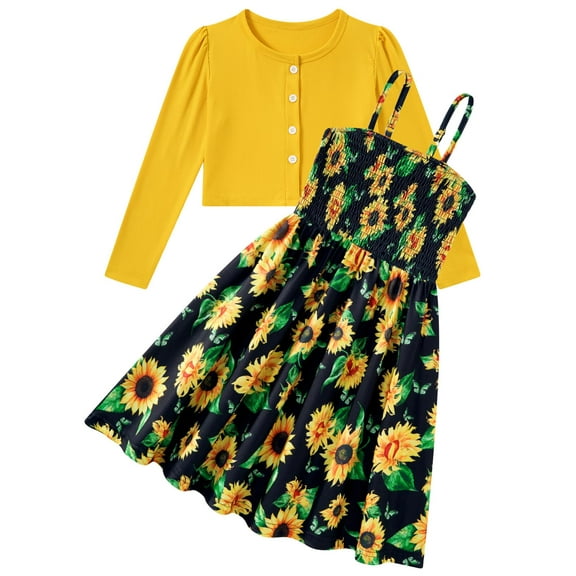 Aideaone Girls Casual Adjustable Strap Sleveless Dress Cardigan Set Size 5-12Y